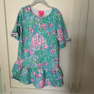 Lilly Pulitzer Aqua and Pink Floral dress 6-7